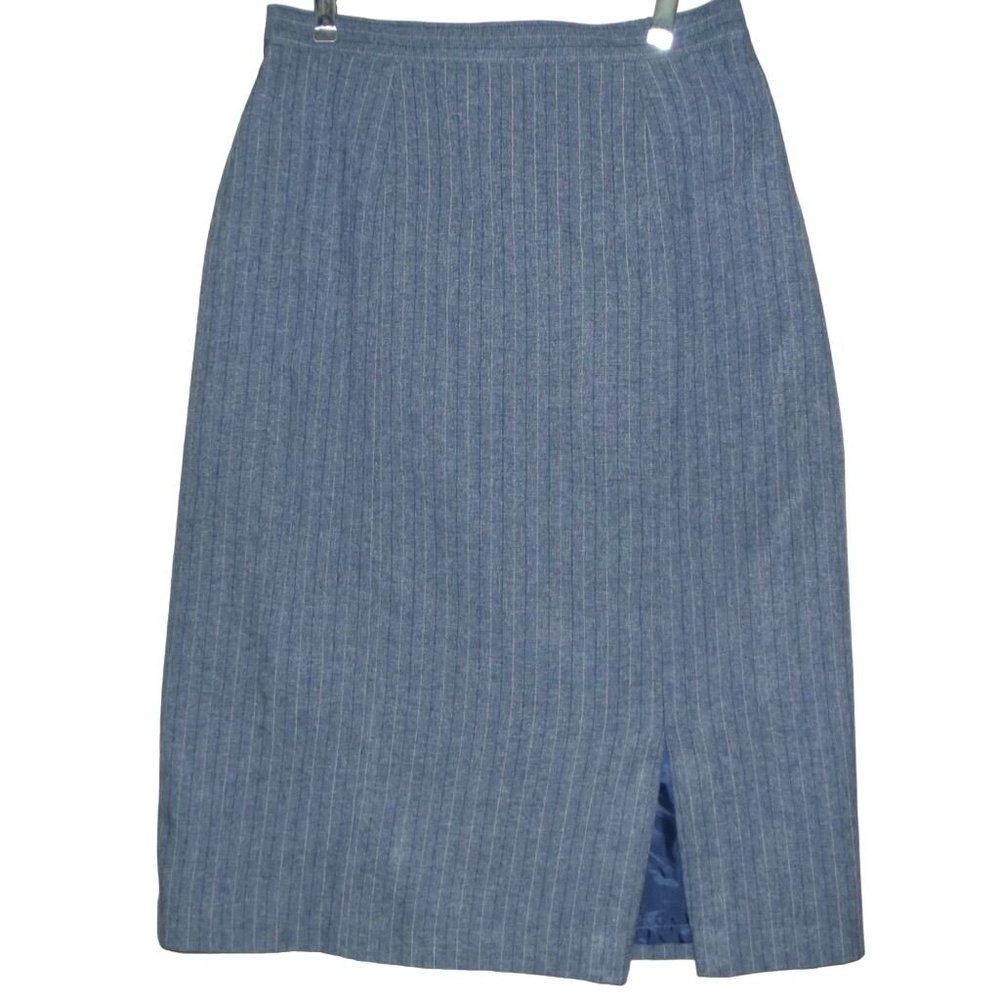 Sag Harbor 10 x 28" Midi Suit Skirt blue pinstripe Straight front leg slit lined